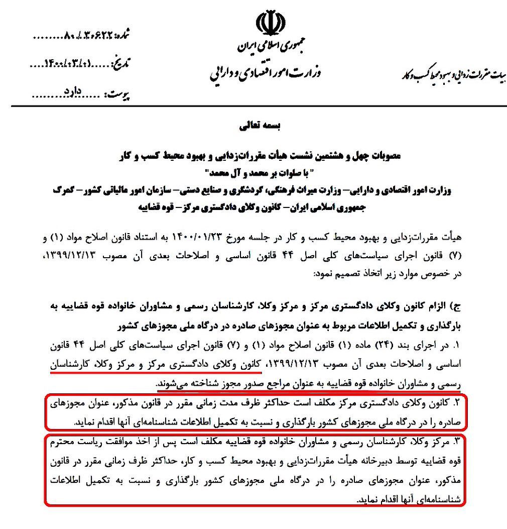 مصوبه جلسه 1400/2/23 هیات مقررات زدایی و بهبود محیط کسب