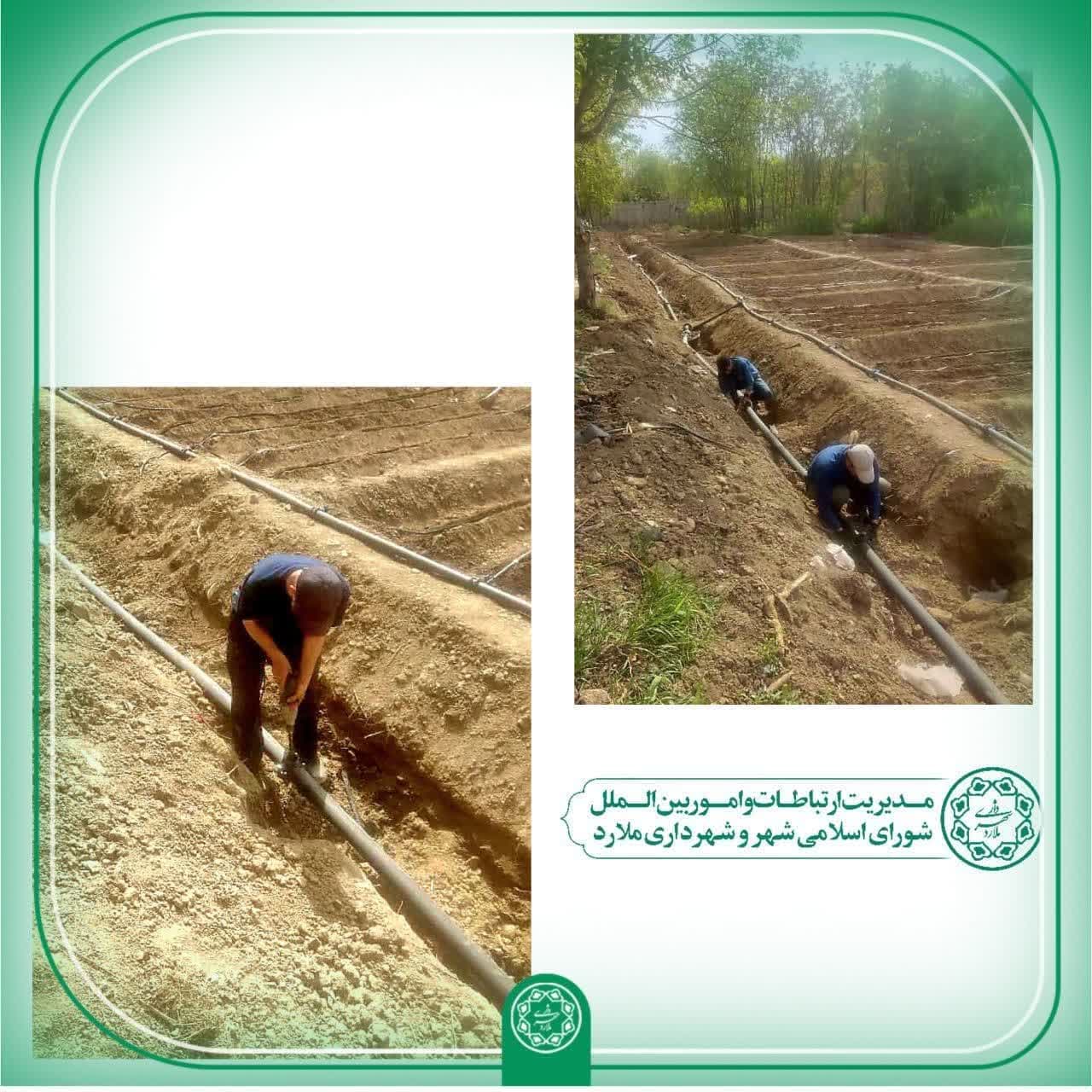 اجرای رینگ شبکه آبرسانی و آبیاری قطره‌ای در نهالستان شهرداری